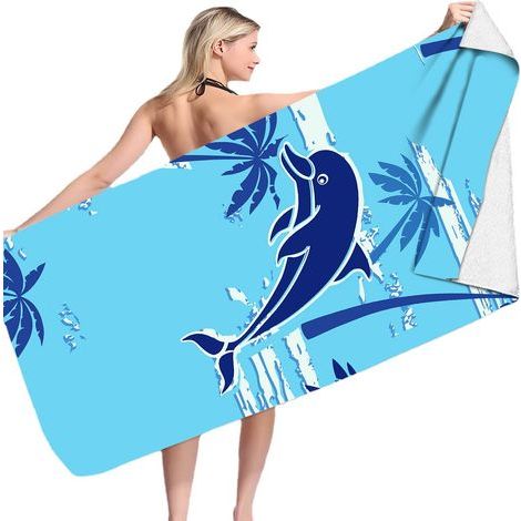 Large Beach Towel, 180 x 100cm Beach Towel, Microfiber Towel, Anti-Sand Quick Drying Beach Towel for Beach/Pool/Beach Chairs (Coconut Trees and Dolphins) (1/5)