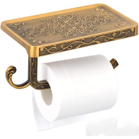 Porte Papier Toilette Support Papier Toilette Mural avec étagère pour Téléphon Porte Rouleau Papier Toilette Dérouleur Papier Toilette Rétro Vintage Accessoires WC/Salle de Bain (1/5)
