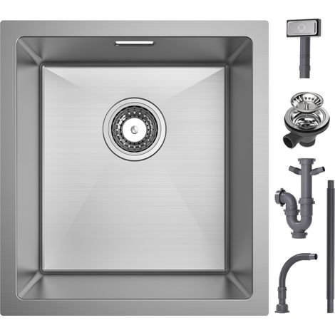 Cecipa Lavello Cucina 1 Vasca 40x44x19 cm - Lavello Cucina in Acciaio Inox - Lavello Sottotop Spazzolato (1/5)