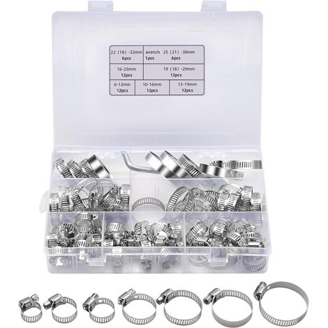 Lot de 73 Colliers de Serrage Réglables en Acier Inoxydable – 7 Tailles 6–38 mm – Serre-Tuyaux Polyvalents pour Eau, Plomberie, Automobile et Mécanique (1/5)