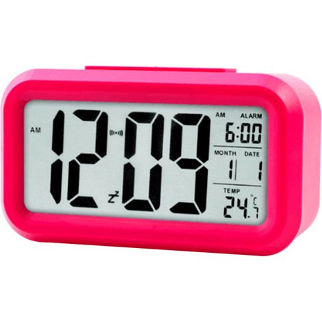 Sveglia elettronica creativa, con funzione snooze intelligente, calendario perpetuo e illuminazione a LED rosa e bianca.
