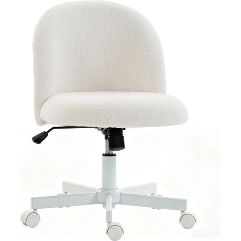 Fauteuil de Bureau Tissu Bouclette Crème, Chaise Ergonomique Inclinable sans Accoudoirs, Siège à Hauteur Réglable (1/4)
