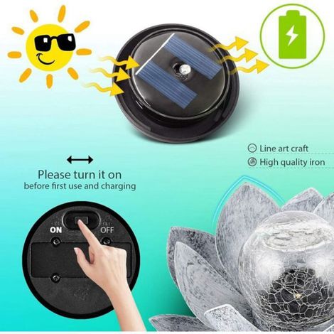 Lampe Solaire - Lotus - Verre Trempé Étanche - Acier Inoxydable - Jardin Allée Terrasse - 10 Heures Autonomie - 1 Pièce (1/5)