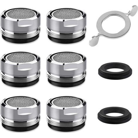 Mousseur Robinet M24, 6 Pièces Aerateur Robinet Economie Eau Avec Filtre en Acier Inoxydable et ABS, comprendre 8 joints et 1 clé à Mousseur chromée pour Robinet Lavabo de Salle de Bain et Cuisine (1/5)