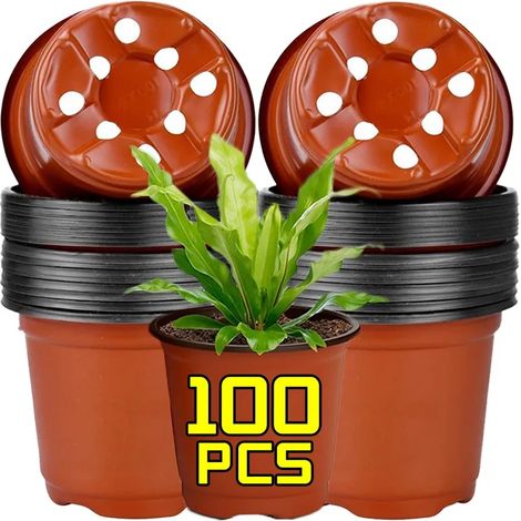 (20 pièces) Pots de semis en plastique noir et rouge pour plantes, godets de culture, jardinières, vente en gros (1/4)