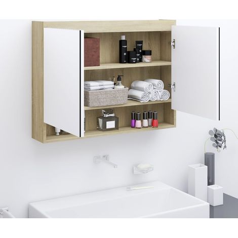 Spiegelschrank fürs Bad 80x15x60 cm MDF Weiß und Eiche-Optik
