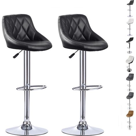 Tabouret de Bar Lot de 2 avec Siège Bien Rembourré, 2 Design 2 Couleurs, Tabourets en Simili-Cuir Réglable, Noir (1/5)
