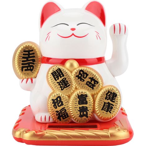 Chat mignon porte-bonheur solaire oscillant pour décoration de voiture, blanc (1/5)