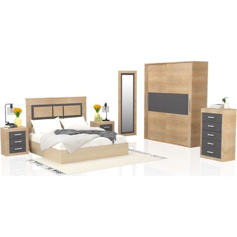 Dormitorio Kira 5C Plus Cambria - Grafito (ancho) x 208cm (alto)
