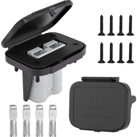 Lot de 2 connecteurs de batterie 50 A à connecter/déconnecter rapidement, calibre 6-12, 600 V avec support de montage, cache-poussière pour voitures, camions, remorques, bateaux – Gris (1/5)