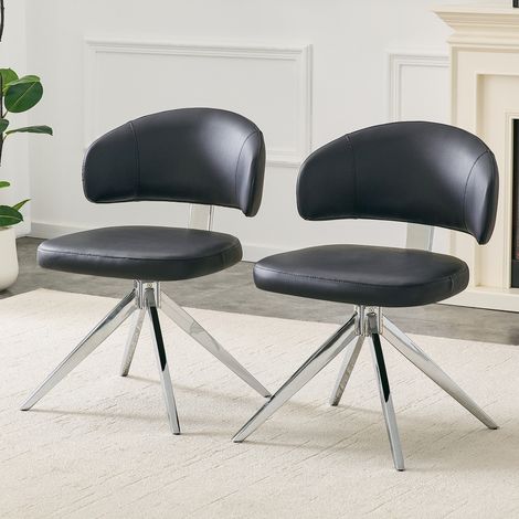 Chaise de Bureau Pivotante 360° Fauteuil de Salon en Simili-Cuir PU et Métal Noir - PANGIVO (1/5)