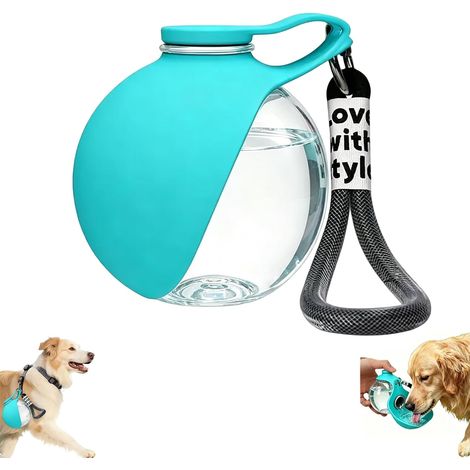 Bouteille d'eau pour chien avec gamelle pliable en silicone, 285 ml, bouteille portable anti-fuite, retour d'eau, légère, compacte, voyage, randonnée, récipient transparent, bleu (1/5)