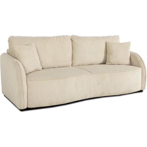 Canapé convertible 3 places - BARI - Velours cotelé - Perle - Coffre de rangement - 215 x 89 x 100 cm (1/5)