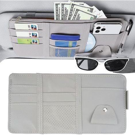 Organizer für die Sonnenblende im Auto, Lederausstattung, 31 x 15,5 cm, Organizer für Sonnenbrille, Kartenhalter, Aufbewahrungstasche (1/5)