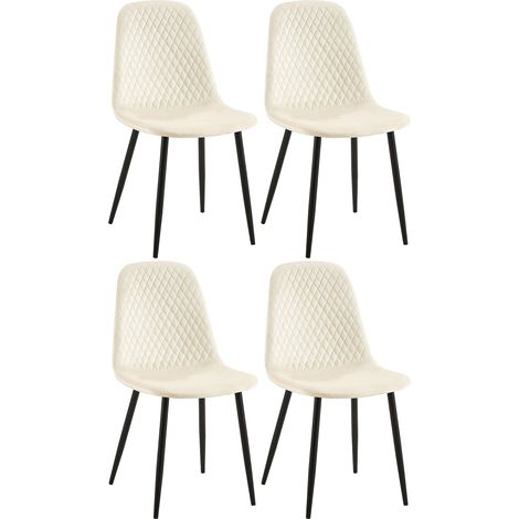 Set 4 sedie sala da pranzo con cucitura a rombi con gambe in metallo nero e seduta in velluto panna 100001882