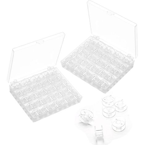 Lot de 50 Canette Machine a Coudre, Canettes de Couture en Plastique avec Boîte de Rangement, Bobines pour Machines à Coudre, Compatible avec Brother Singer Kenmore Janome (Transparente) (1/5)