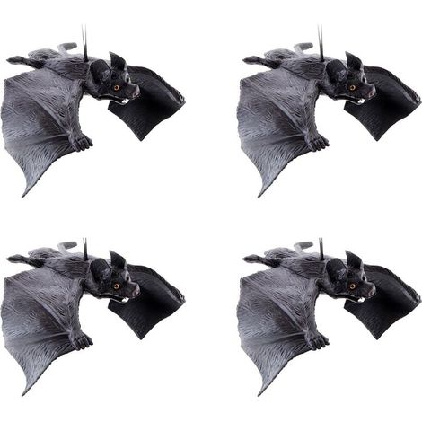 Lot de 4 chauve-souris réalistes à suspendre pour décoration d'Halloween pour jardin, cour, fenêtre, intérieur et extérieur, centres de table, chauve-souris, décoration à suspendre (1/5)
