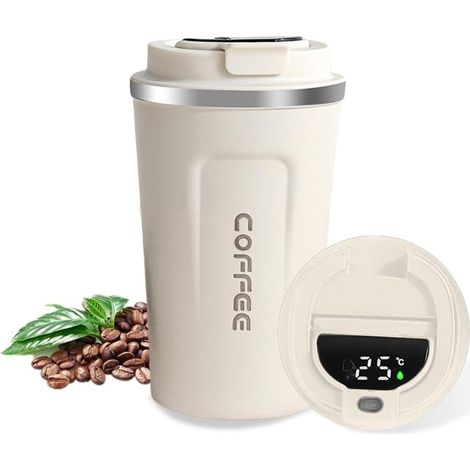 Kaffeebecher to go LED Digitalanzeige Trinkbecher 380ML Doppelwand Isolierter Thermobecher mit Auslaufsicherem Deckel Edelstahl Travel Mug
