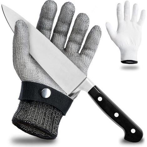 Gant de protection anti-coupure en fil d'acier inoxydable - grand confort & coupe sûre - gant en coton inclus (M) (1/5)