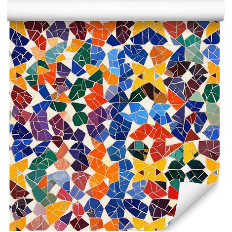 Papier peint mosaïque mexicaine bleu et or, fond rouge 50x1000 cm (1/5)