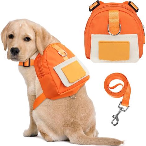 Laisse pour chien, harnais pour chien, sac à dos pour chien, sac à dos pour chien avec laisse, joli sac à dos pour chiot, distributeur de sacs à déjections canines intégré, sac de transport ajustable, (1/5)