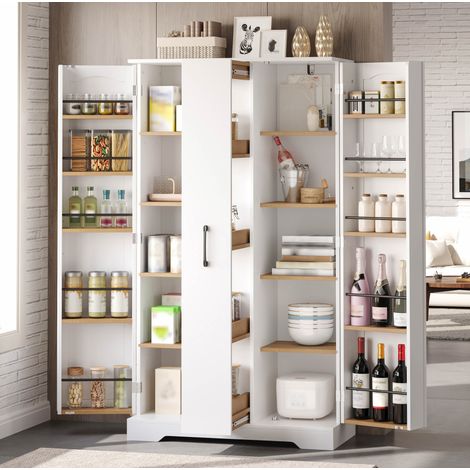Buffet 150x78x40 cm en MDF blanc, avec rangement gain de place pour cuisine FloraGrace (1/5)