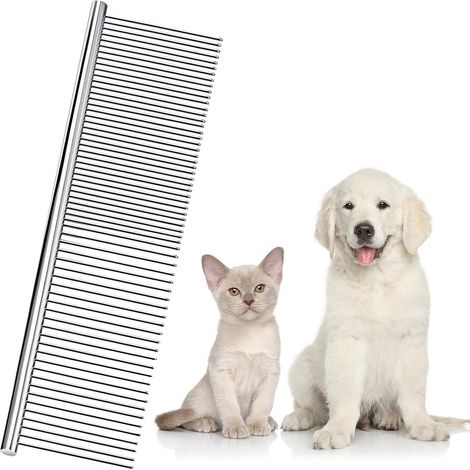 Peigne pour animaux en acier inoxydable, peigne de toilettage à dents rondes pour chiens (1/5)