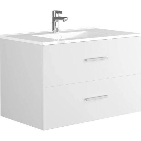 Mobile per bagno sospeso con lavabo singolo 80 cm Bianco - KAYLA (1/5)