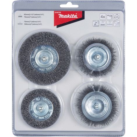 Makita – Kit de brosses rondes et boisseau acier 4 pces pour perceuses – Compatible avec tige 6 mm – D65729