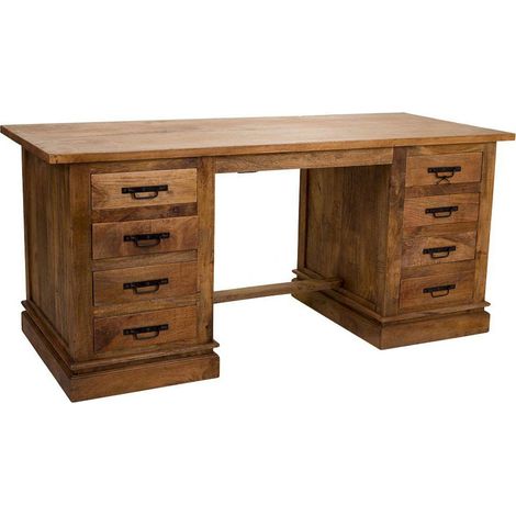 bureau en bois de manguier naturel avec tiroirs élégants - bois naturel clair et noir (1/4)