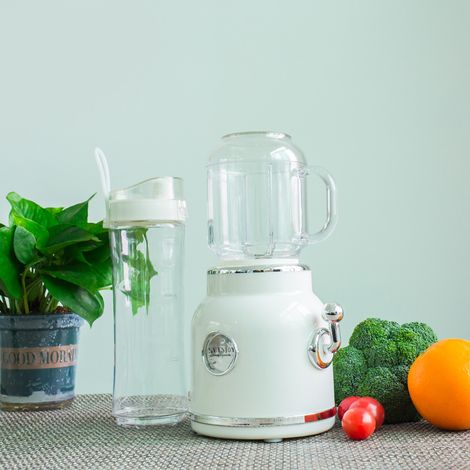 Mini-mixeur avec double bol, shaker rétro et broyeur à glace, mixeur de comptoir avec lames en acier inoxydable (1/5)
