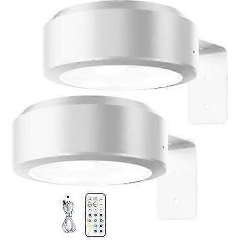 Lampe murale sans fil pour tableaux avec télécommande intensité variable fonctionnement sur piles 13 couleurs RGB réglables - Lot de 2 - blanc (1/5)
