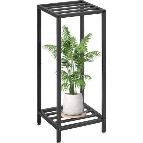 Support Plante Interieur à 2 Étages, 76cm de Haut Support à Plantes en Métal, Moderne Supports de Pots de Fleurs Pour Intérieur et Extérieur Jardin Balcon Salon Décoration, Noir TMJ070B (1/5)