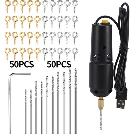 Mini Perceuse Électrique 360° Rotation Outil Rotatif USB Ensemble Perçage Polissage Meulage pour Perle Pierre Noire (1/4)