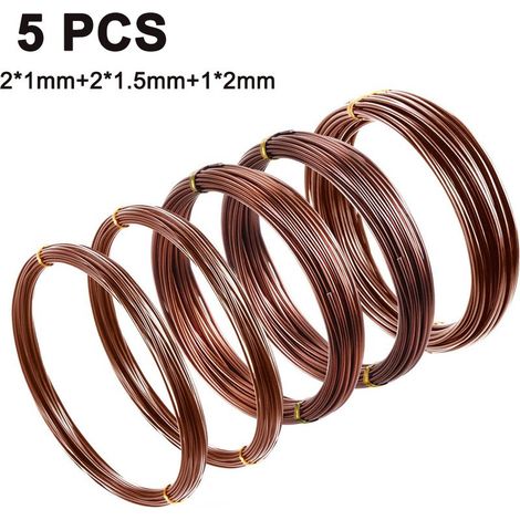 Bonsaidraht – Eloxiertes Aluminiumdraht 10 mm, 1,5 mm, 20 mm – Für Bonsai-Erziehung und -Formgebung – 5 Rollen à 10 m (1/5)