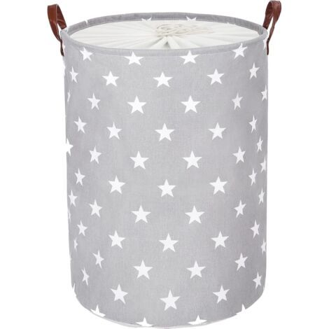 pair Panier à linge autoportant de 45,7 cm avec couvercle, panier de rangement pliable pour vêtements (Grey Star, L) (1/5)