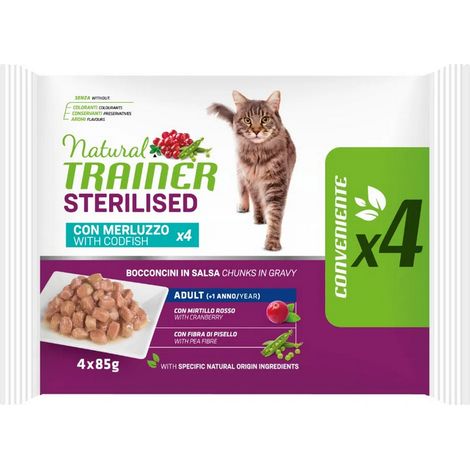 Gatto Sterilised Bocconcini Merluzzo 4x85gr Natural Trainer (1/2)