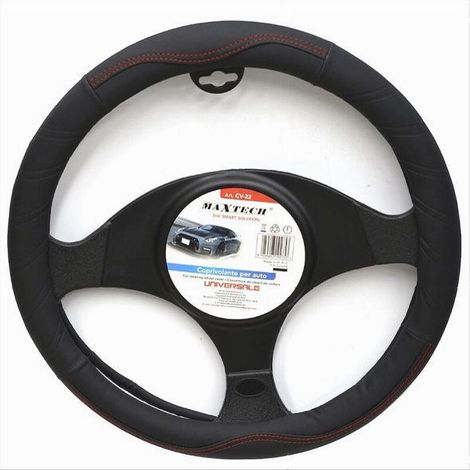 Couvreur De Volant - 38 Cm - Universel - Noir Avec Coutures Rouges - 1 Piece (1/2)