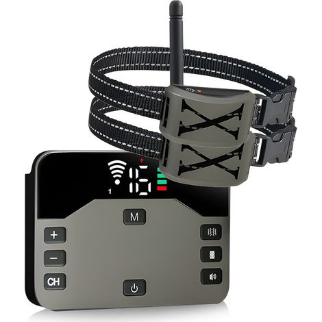 Clôture Électrique Sans Fil - 2 En1 Clôtures Anti-Fugue pour Chiens - portée contrôlable de 20 à 300 m - IPX65 Étanche - Noir (1/5)