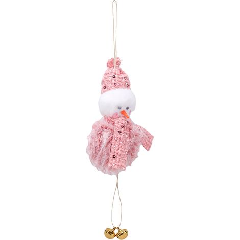 Peluche de Noël rose avec clochette, décoration à suspendre au sapin, bonhomme de neige pour les fêtes (1/5)