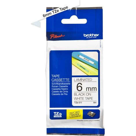 Nastro Brother nero su bianco 6 mm, TZE-211