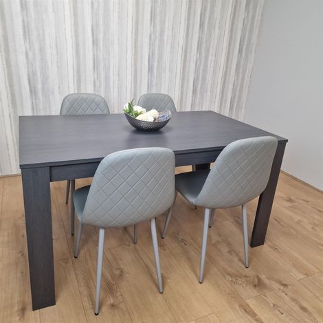Dining Table and 4 Chairs Black Dark Grey 4 Grey Leather Chairs Wood Dining Set Furniture (1/5)