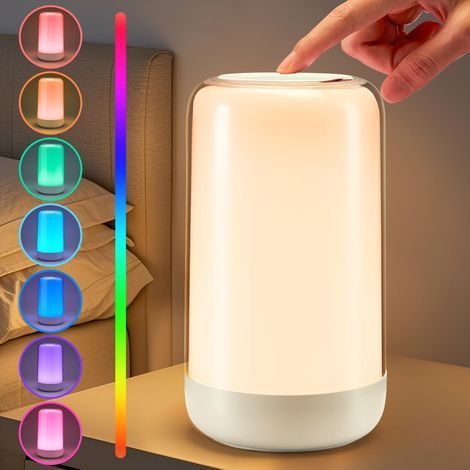 Lampe tactile pour chambre, lampe à piles RGB à couleurs changeantes pour chambre, lampe rechargeable, veilleuse à intensité variable pour chevet (1/4)