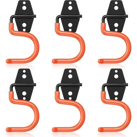 Crochets muraux robustes pour entrepôt, rangement, crochets métalliques pour garage, crochets en fer percés résistants aux charges, crochets muraux pour vélos, lot de 6 - orange (1/5)