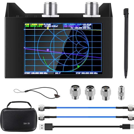 NanoVNA SAA-2N V2.2 Analyseur de réseau vectoriel, 50KHz-3GHz 4" Écran tactile HF VHF UHF VNA Analyseur d’antenne Radio amateur avec sac de rangement, Mesure des paramètres S, Duplexeur, VSWR