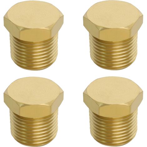 4pcs 1/4 Pouce NPT Filetage Mâle Bouchon de Tuyau en Laiton Raccord de Douille à Tête Externe Hexagonale pour Bloquer Ports d'eau Collecteur d'admission les Ports de Pompe à Eau, Or (1/5)