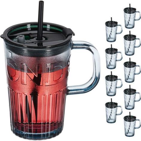 Verre Avec Couvercle Et Paille - 450 Ml - Lot De 10 - Pour Smoothies Et Boissons Fraîches Ou Chaudes (1/5)
