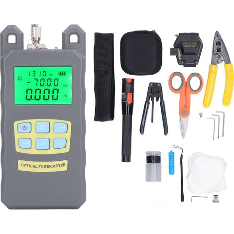 Kit outillage fibre optique FTTH : testeur de puissance optique, cliveuse, pince à dénuder Miller, pince de fixation (1/5)