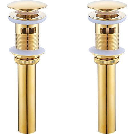 2pcs Brass Sink Drain Gold Sink Drain with Overflow Pop Up Sink Drain(A)