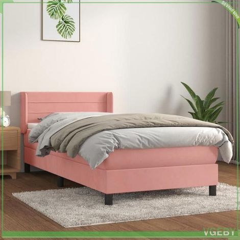 Sommier à lattes avec matelas - FAF7291712410116 - Rose velours - 100x200 cm - Matelas ressorts ensachés 20 cm (1/5)